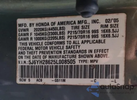 2005 Honda Element Ex from USA, damaged, VIN 5J6YH28625L008505